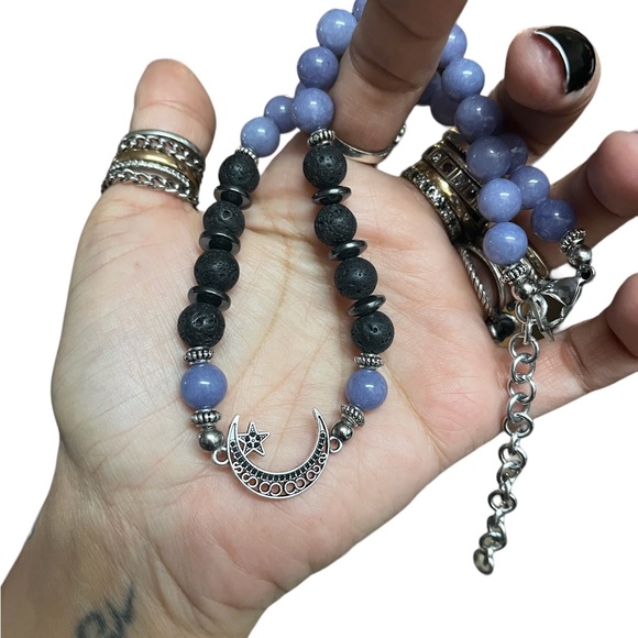 Handmade natural gemstones beads moon star boho adjustable choker necklace - Picture 8 of 9